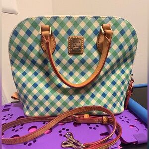 Dooney & Bourke Elise Zip Zip Satchel Blue Green Gingham Check Purse
